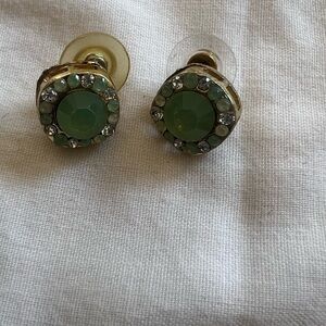 Elegant Light Green, Crystal  and Gold Stud Earrings